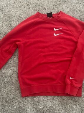 Nike Red Crewneck Sweatshirt with Double White Swoosh